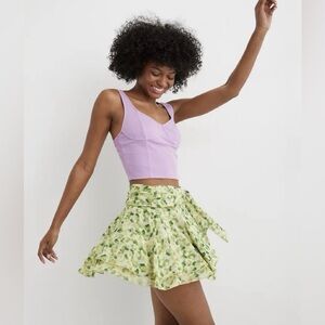 Aerie Boho Lg Ruffle Green Floral Flirty Wrap Mini Skirt | Garden Party Festival